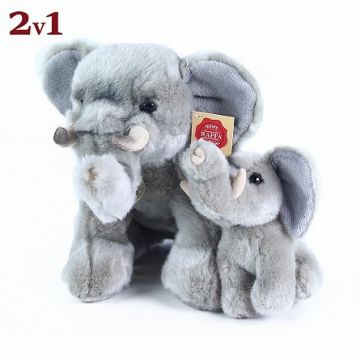 Jucărie din pluș - Elefant 27 cm cu pui 13 cm