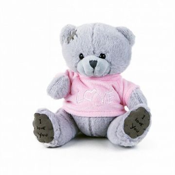 Jucărie din pluș - Ursuleț gri în tricou roz 15 cm