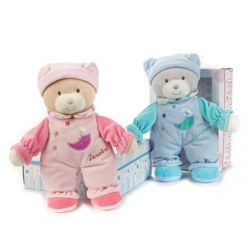 Jucarie din plus Ursulet moale cu sunet si lumini bleu 33 cm