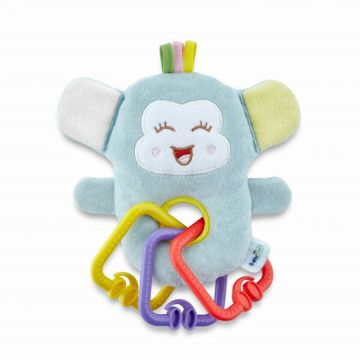 Babyjem - Jucarie din plus pentru bebelusi cu inele dentitie Funny Monkey (Culoare: Roz)