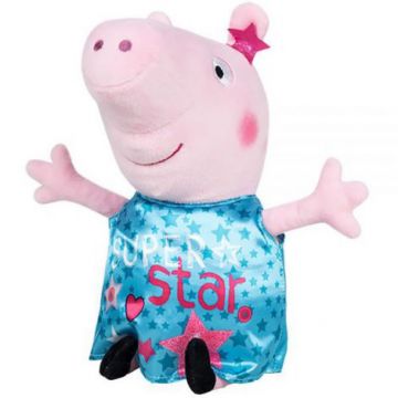 Jucarie din plus Peppa Pig cu rochie turcoaz din satin, 17 cm Jucarie din plus Peppa Pig cu rochie turcoaz din satin, 17 cm