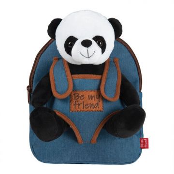 Rucsacel jeans cu jucarie Panda din plus