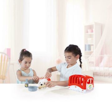 Dolu - Jucarie din plus Catelus , Cu accesorii, Cu cusca, Rosu