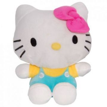 Jucarie din plus Hello Kitty cu salopeta vernil, 17 cm