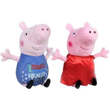 Play by play - Set 2 jucarii din plus George Dinos & Peppa Pig cu rochie rosie din satin 17 cm, Peppa Pig