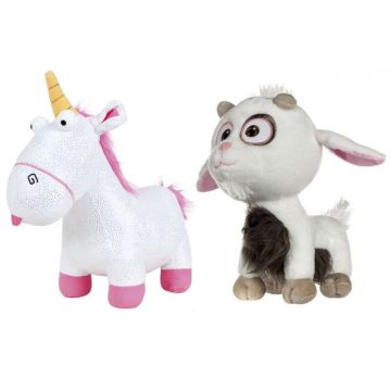 Play by play - Set 2 jucarii din plus Sparkle Fluffy Unicorn 24 cm & Unigoat 27 cm, Minions