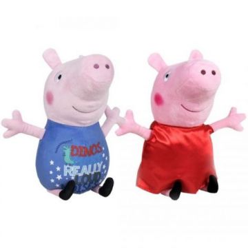 Set 2 jucarii din plus George Dinos & Peppa Pig cu rochie rosie din satin 17 cm, Peppa Pig