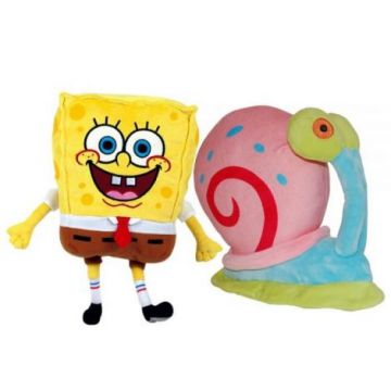 Set 2 jucarii din plus SpongeBob 26 cm & Garry 20 cm, SpongeBob
