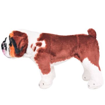 vidaXL Jucărie bulldog din pluș în picioare, alb și maro, XXL