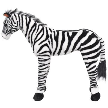 vidaXL Zebră de jucărie din pluș în picioare, alb și negru, XXL