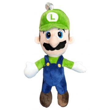 Jucarie de Plus, Luigi Super Mario, 30 cm cu Melodie si Snur cu Ventuza, Multicolor