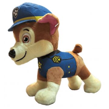 Jucarie de Plus Paw Patrol, Patrula Catelusilor Chase cu Melodie, 22 cm, Snur cu Ventuza, Multicolor