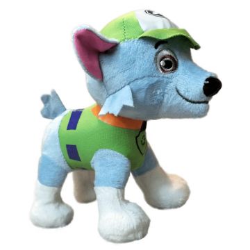 Jucarie de Plus Paw Patrol, Patrula Catelusilor Rocky, cu Melodie, 22 cm, Snur cu Ventuza, Multicolor