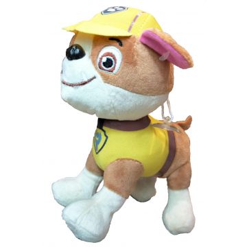 Jucarie de Plus Paw Patrol, Patrula Catelusilor Rubble, cu Melodie, 22 cm, Snur cu Ventuza, Multicolor