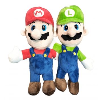 Set 2 Jucarii de Plus, Super Mario si Luigi, 30 cm cu Melodie si Snur cu Ventuza, Multicolor