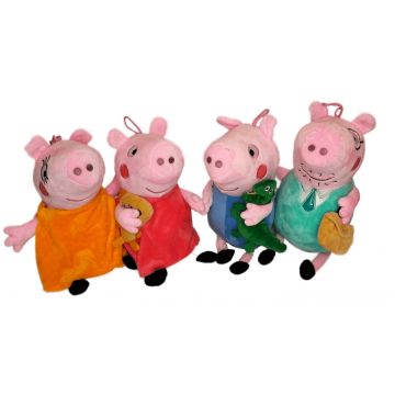 Set 4 Jucarii Plus, 30 cm, Peppa, George, Mama si Tata Pig , Multicolor, Muzicala