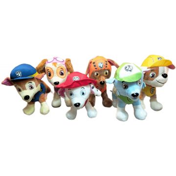 Set 6 Jucarii de Plus, Patrula Catelusilor, Paw Patrol, 22 cm, cu Melodie, Snur cu Ventuza, Multicolor