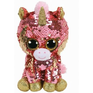 TY - Jucarie din plus Unicornul Coral , Boos , 15 cm, Cu paiete