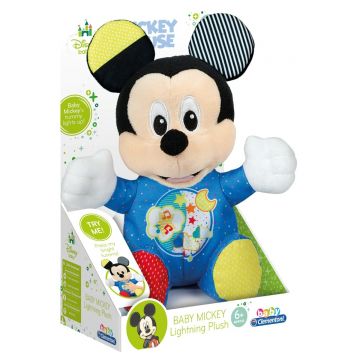 Jucarie de plus Baby Clementoni, Mickey Mouse, cu lumini si sunete, Multicolor