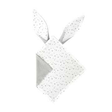 Jucarie textila senzoriala, MimiNu, Moale, Cu doua fete, 30 x 30 cm, Din tesatura de catifea si bumbac, Materiale certificate Oeko Tex Standard 100, Velvet Mini Gray Stars