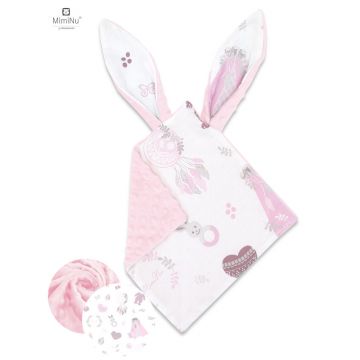 MimiNu - Jucarie textila senzoriala, Moale, Cu doua fete, 30 x 30 cm, Din tesatura minky si bumbac, Materiale certificate Oeko Tex Standard 100, Minky Baby Shower Pink