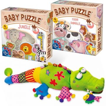 Set Crocodil pufos + 2 Seturi Baby Puzzle cu Animale