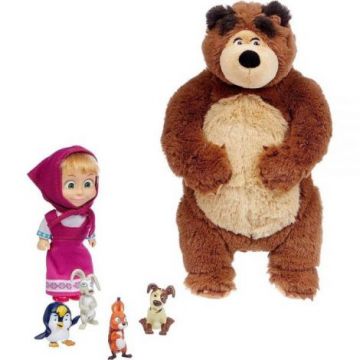 Set Simba Masha and the Bear Masha 12 cm cu ursulet de plus 25 cm si 4 animale