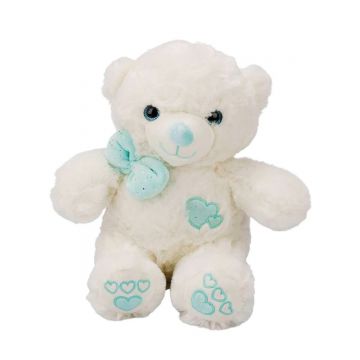 Ursulet de plus cu papion, Puffy Friends, Bleu, 30 cm