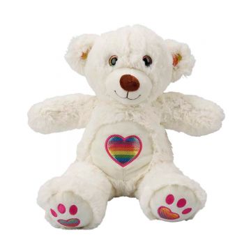 Ursulet de plus, Puffy Friends, Rainbow Heart, Alb, 30 cm