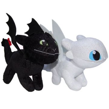 Set 2 jucarii de plus, Play by Play, Toothless 25 cm si Light Fury Sparkle, Dragons, 28 cm