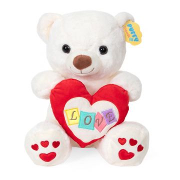 Ursulet de plus cu inima, Puffy Friends, Alb, 30 cm