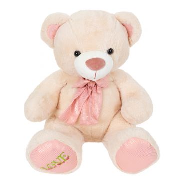 Ursulet de plus cu papion, Puffy Friends, Roz, 50 cm